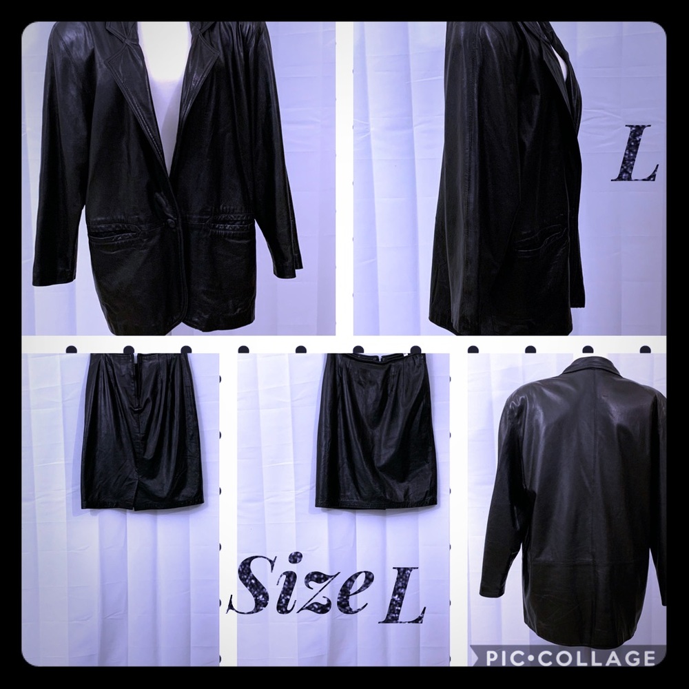 Leather jacket and skirt to match